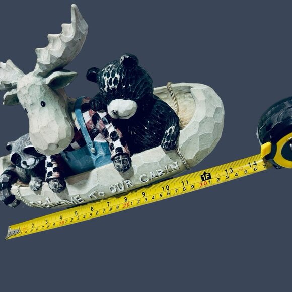 Welcome To Our Cabin Bear, Moose, & Raccoon Forest Wildlife Statue Decor Display - Picture 8 of 12